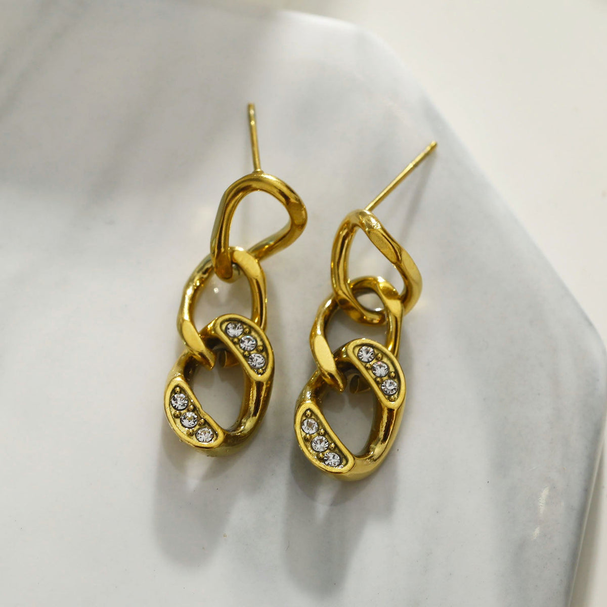 Boucles d'oreilles pendantes zircone chaîne maille cubaine CUBA