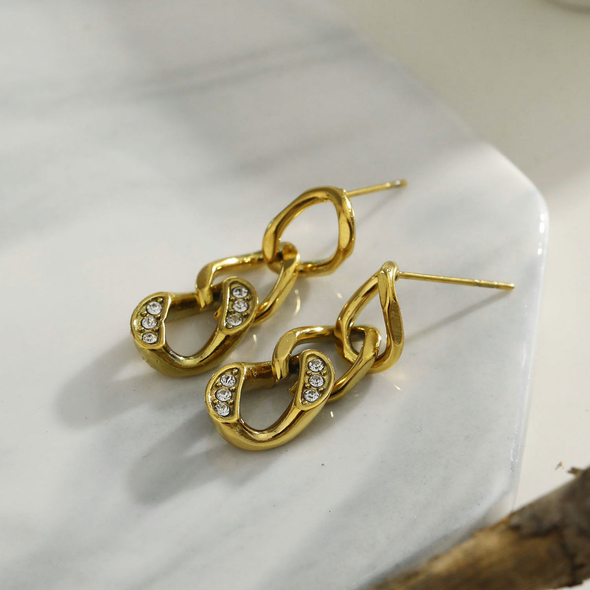 Boucles d'oreilles pendantes zircone chaîne maille cubaine CUBA