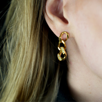 Boucles d'oreilles pendantes zircone chaîne maille cubaine CUBA