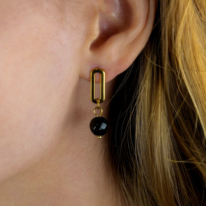 DAKATA Black Onyx Drop Hoop Earrings