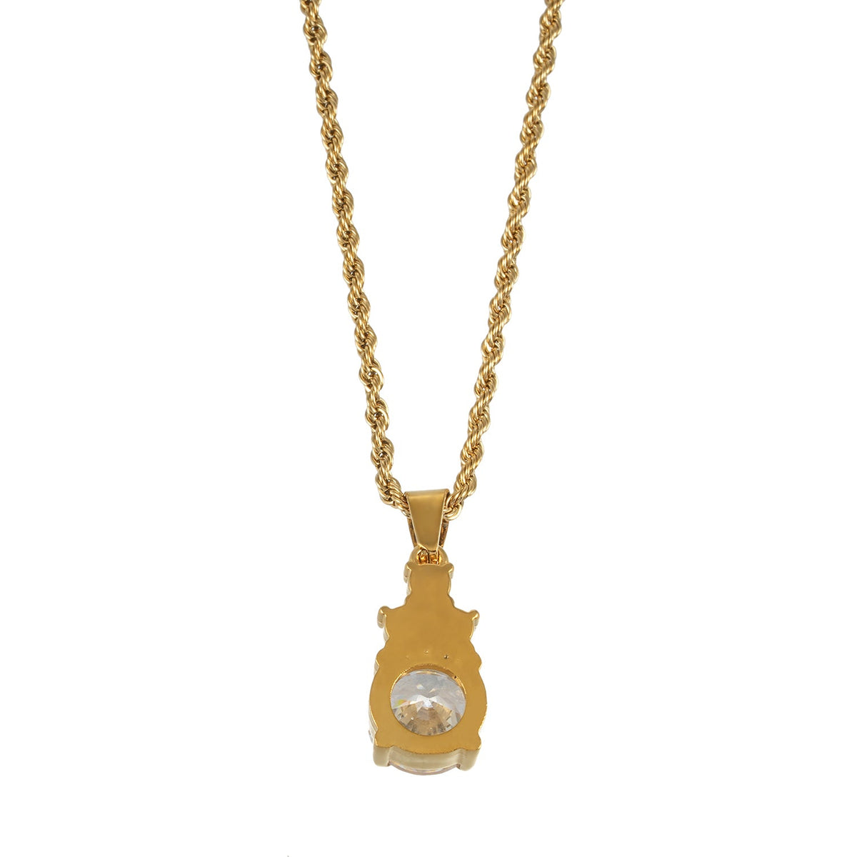 DANAE Gold: Textured Rope Chain with Zirconia Gems Pendant – Trio of Mini Stones on a Larger Gem