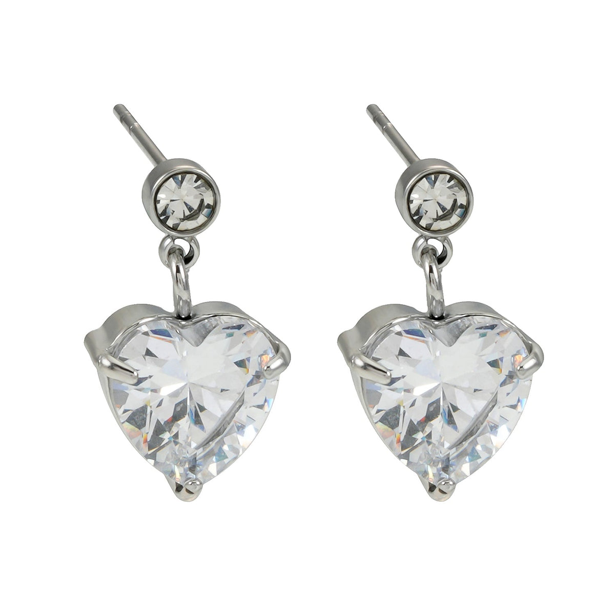 DAROCCA Silver (White Gold): Large Heart Shaped & Mini Solitaire Round Shaped Zirconia Combo Studs