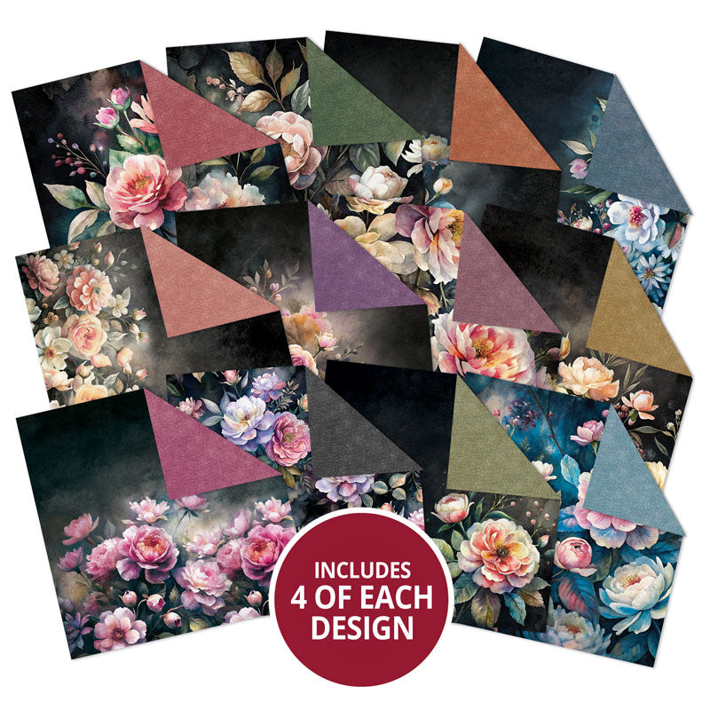 Blocs de papier Duo Design – Motifs floraux de minuit et Craquelures vintage