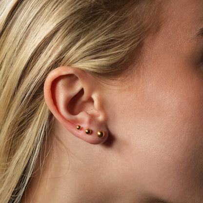 DESTINY Gold: Classic 3-Pair Rounded Bead Stud Set