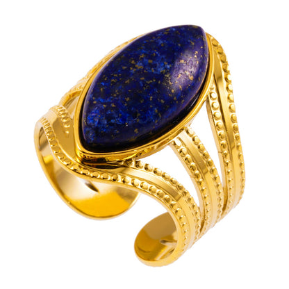 TIAMO : Bague d'inspiration vintage avec triple anneau orné et pièce maîtresse en lapis-lazuli