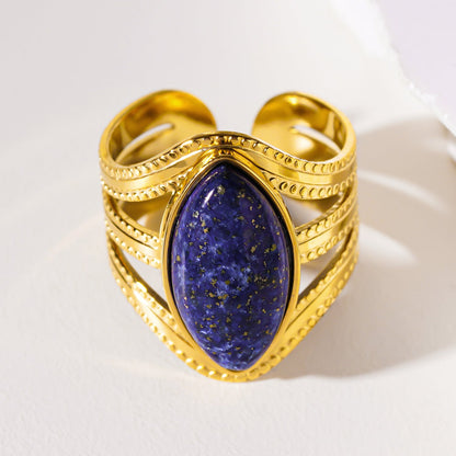 TIAMO : Bague d'inspiration vintage avec triple anneau orné et pièce maîtresse en lapis-lazuli