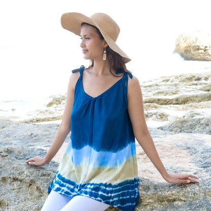 Débardeur long Beach Stripe & Tie Dye bleu marine