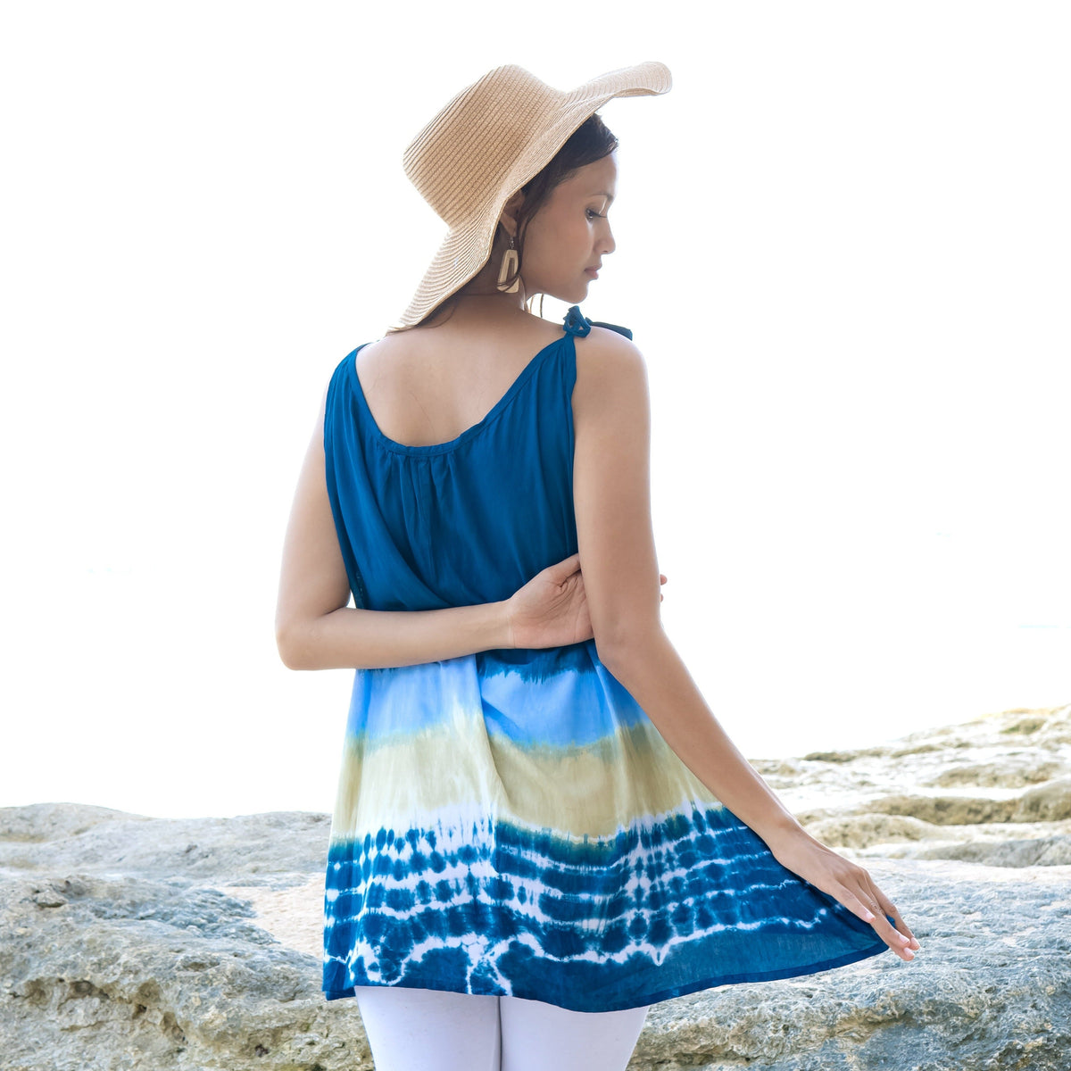 Débardeur long Beach Stripe & Tie Dye bleu marine