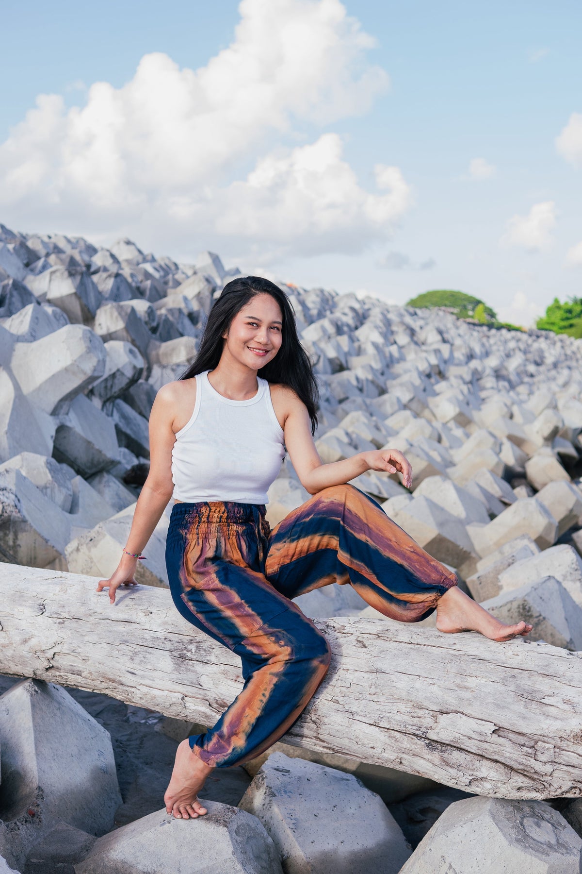 Navy & Gold Abstract Tie Dye Bali Pants