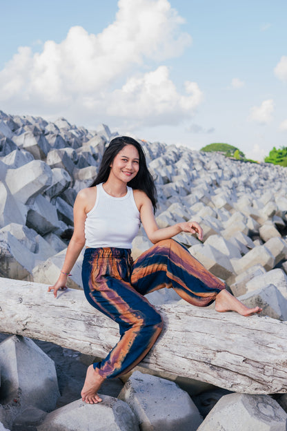 Navy & Gold Abstract Tie Dye Bali Pants