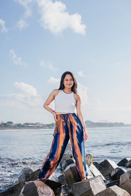 Navy & Gold Abstract Tie Dye Bali Pants