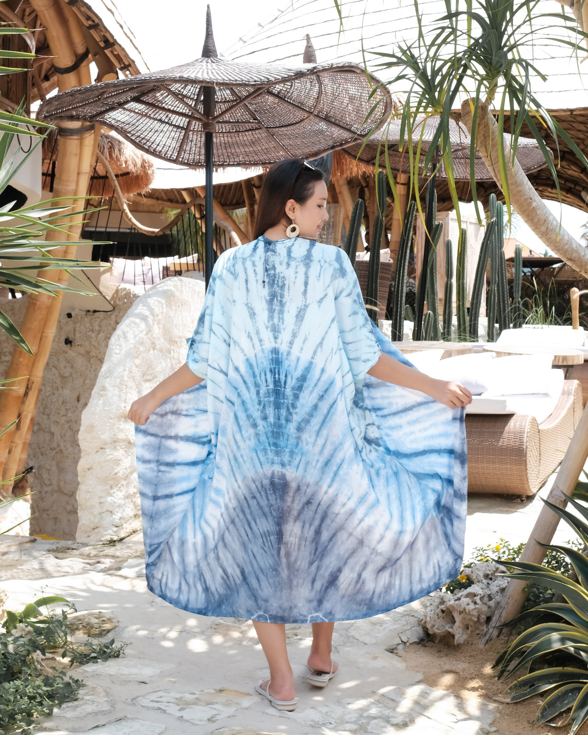 Bone Tie Dye Long Kimono - Blue