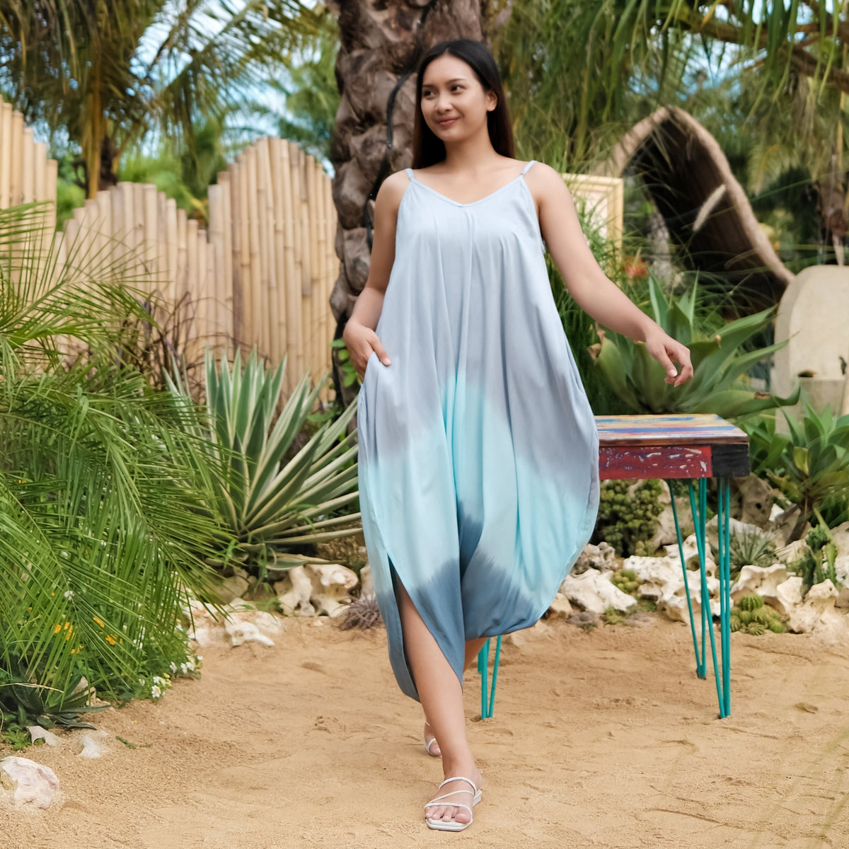 Ombre Three Colour Romper - Grey Blue Shades