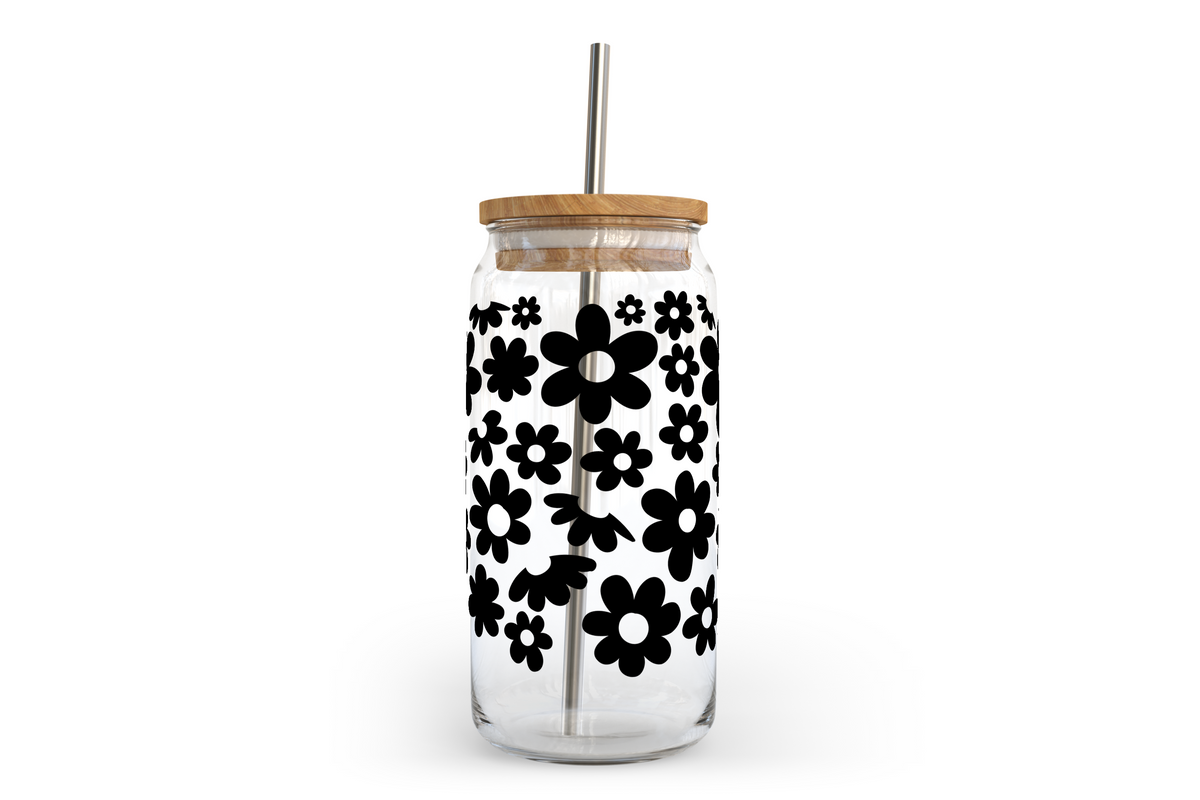 Bocal en verre Daisys avec couvercle en bambou
