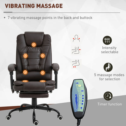 Chaise de bureau exécutive Declan avec massage à 7 points et fonctions d'inclinaison - Marron