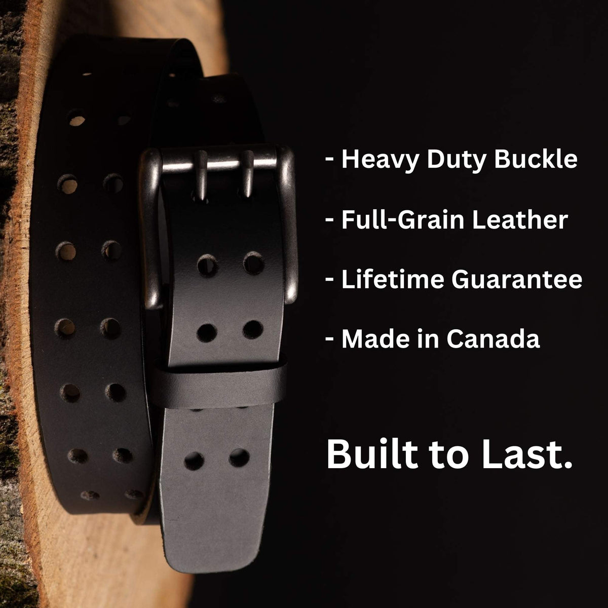 Black Double Hole Full Grain Leather Belt