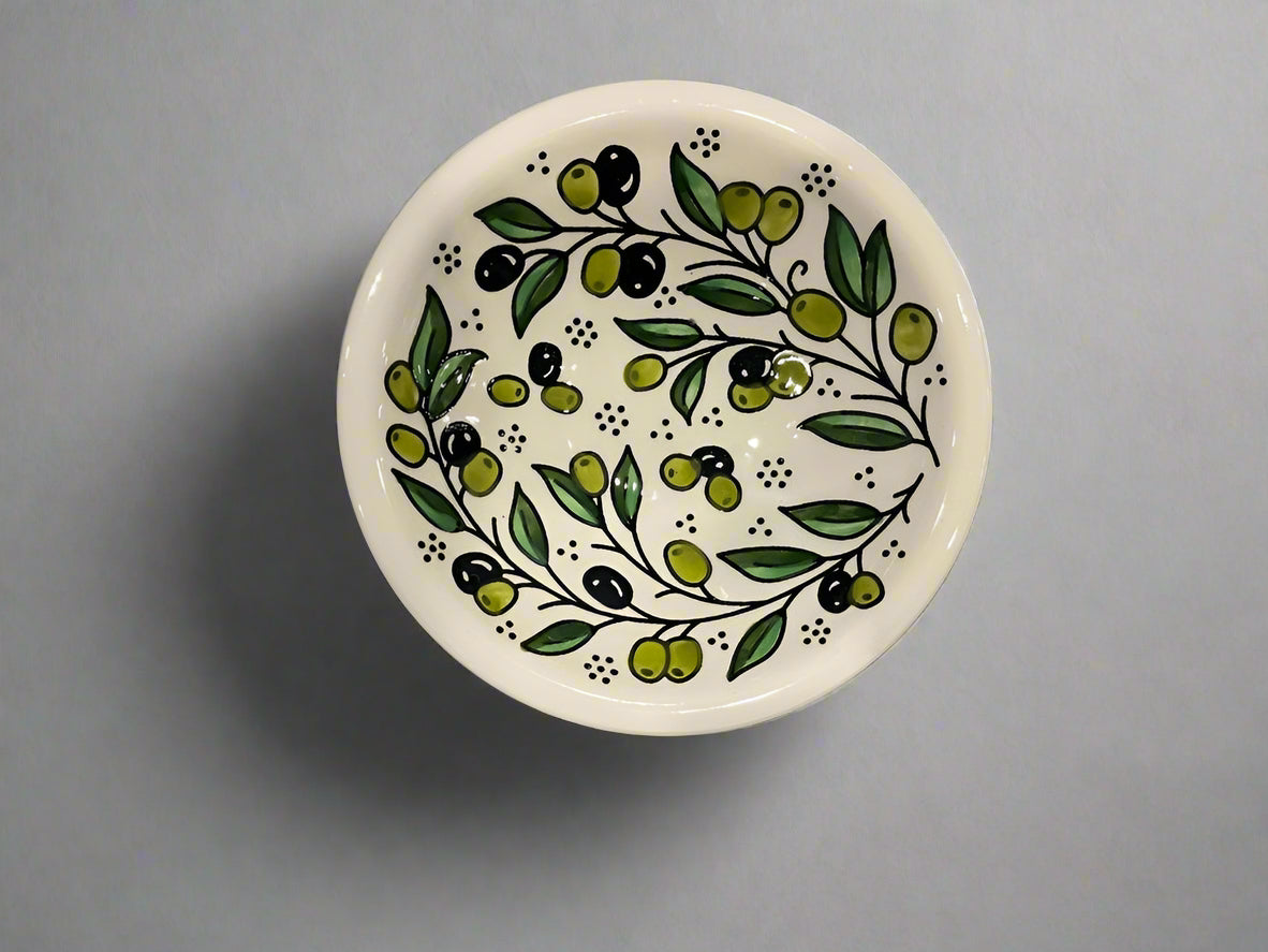 Bol de service en céramique fait main – Bol à soupe, à soupe et à salade de 19 cm | Motifs Olive Harmony et Garden Rose Vine