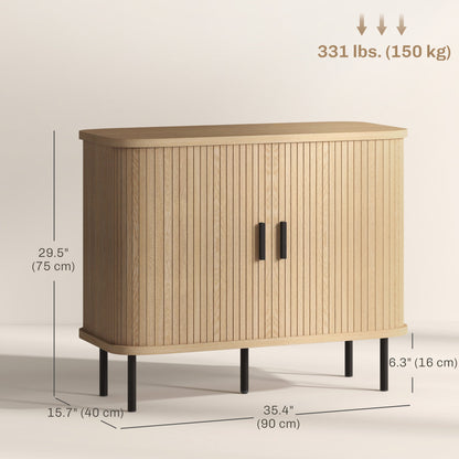 Bahut de 90 cm Aspen avec portes tambour à lattes - Chêne