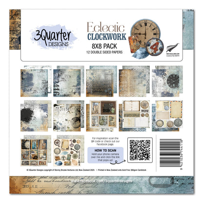 Pack de papiers 20x20 cm 3Quarter Designs Eclectic Clocks