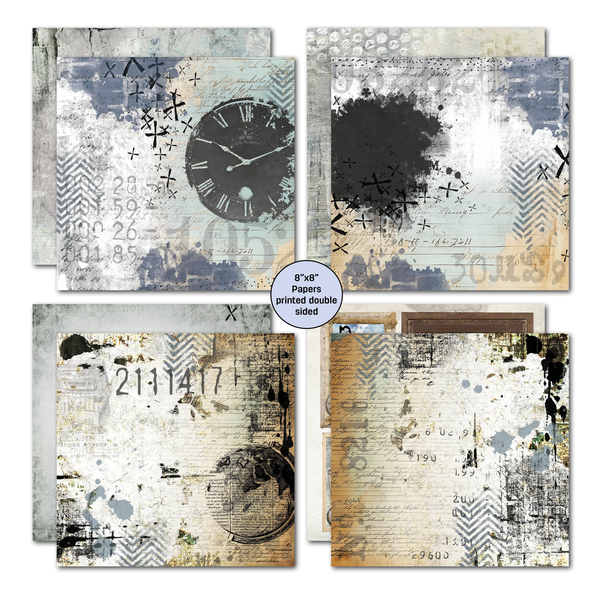 Pack de papiers 20x20 cm 3Quarter Designs Eclectic Clocks
