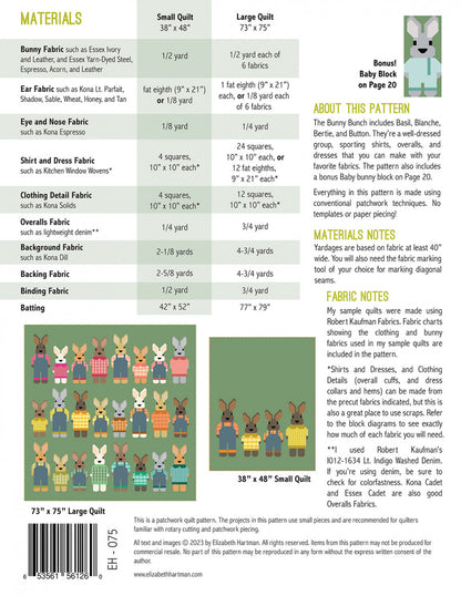 Patron de courtepointe Bunny Bunch par Elizabeth Hartman