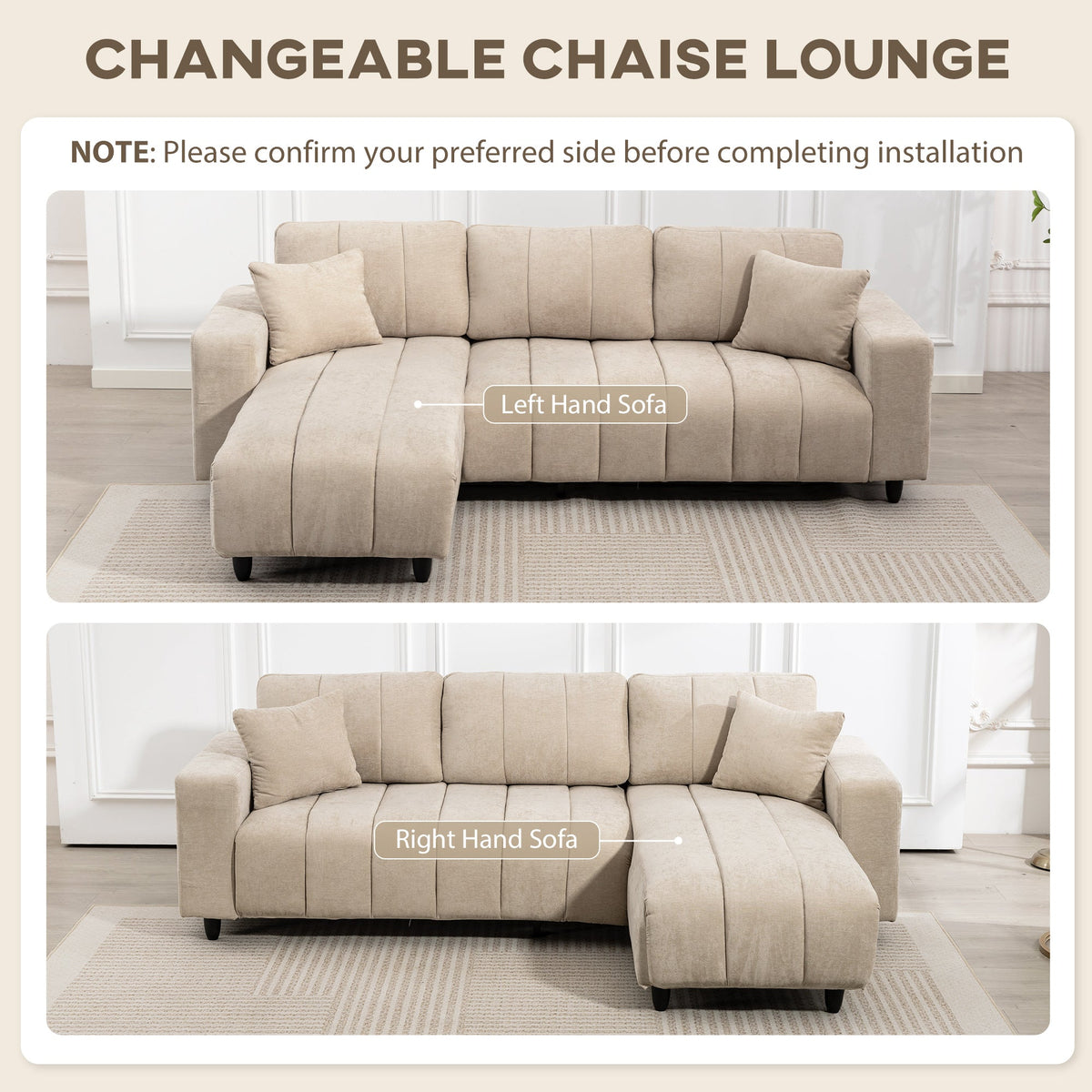 Canapé d'angle réversible Wilshere avec méridienne interchangeable - Disponible en 2 couleurs