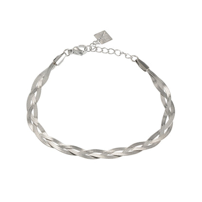 ELLA White Gold (Silver Toned): Intertwined Herringbone Snake Skin Textured Bracelet