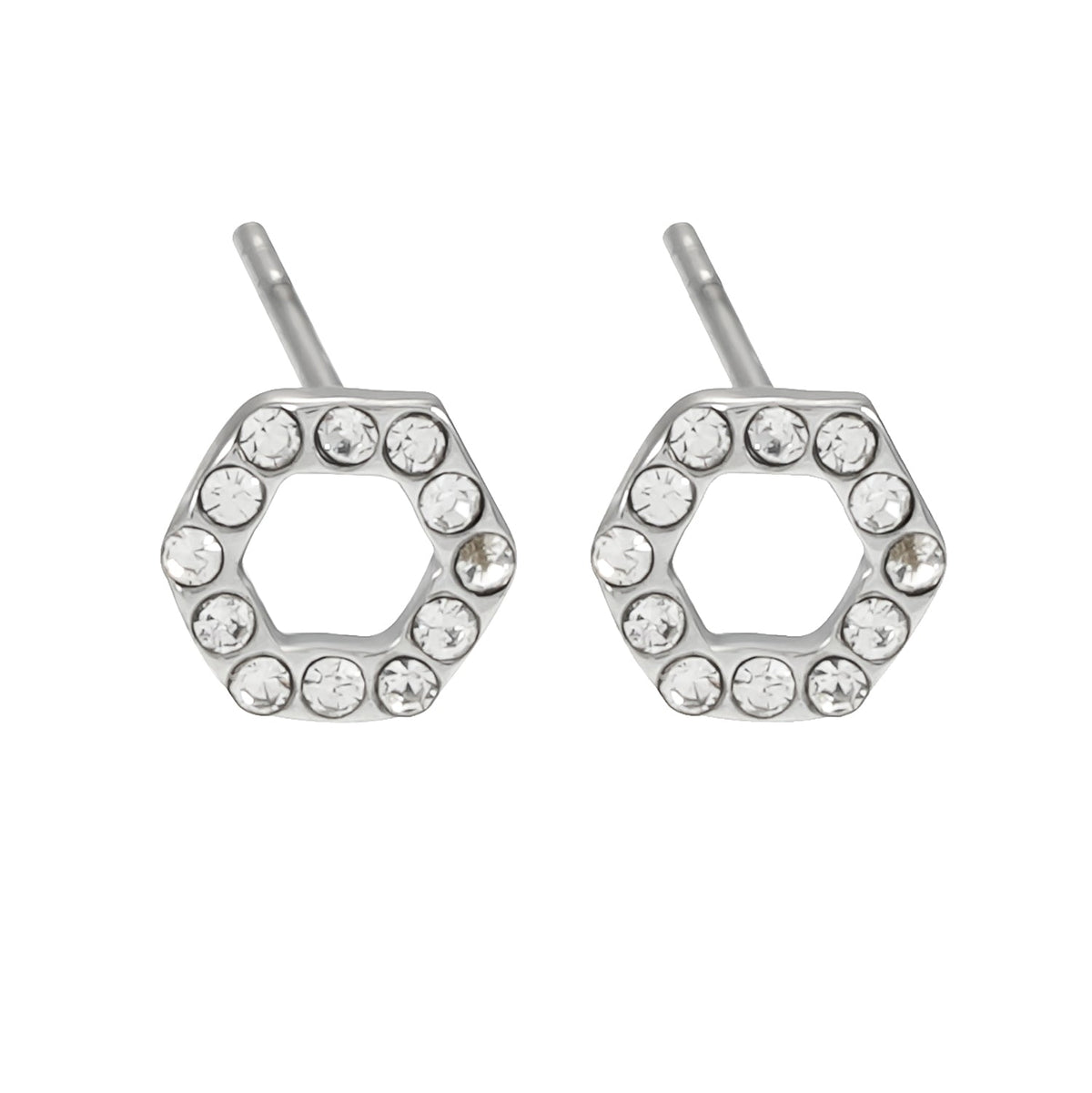 ELSA White Gold (Silver Toned): Hexagonal Zirconia Stud Earrings