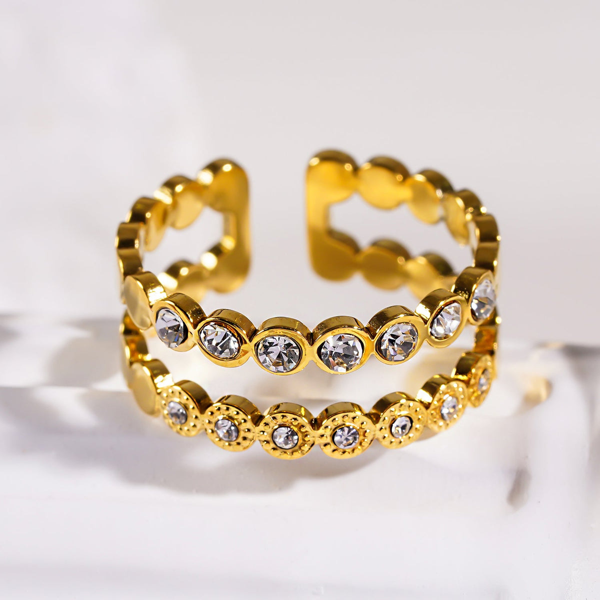 ERLAT: Double Stacked Zirconia Embellished Textured Ring