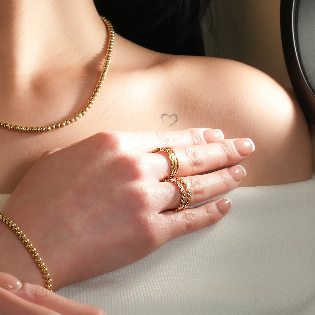 ERLAT: Double Stacked Zirconia Embellished Textured Ring
