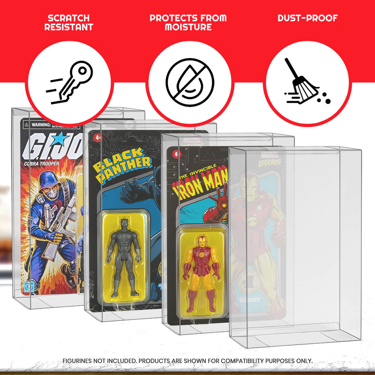 Action Figure Protective Case for Carded Star Wars and GI Joe  3.75'' (Shallow, 30MM) - 10 Pack