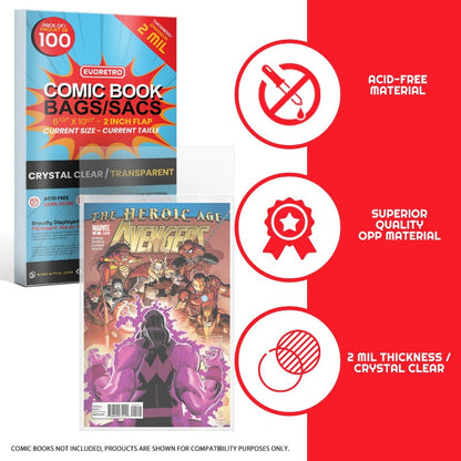 EVORETRO Comic Bags for Current Age Comic Bags Protector - 2MIL