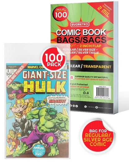 EVORETRO Comic Bags for Comics Regular and Silver Comic Bags - 2MIL