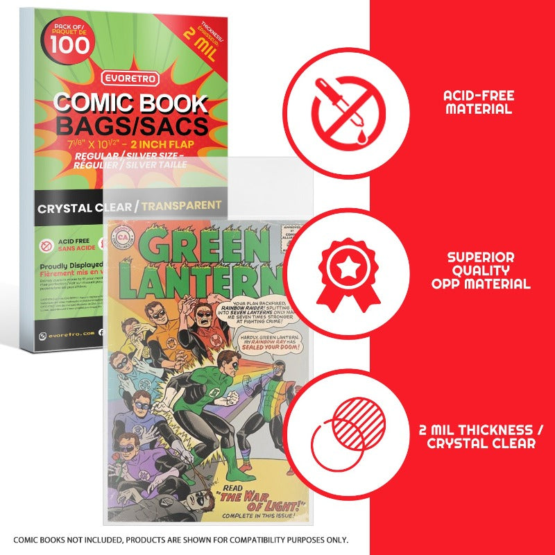 EVORETRO Comic Bags for Comics Regular and Silver Comic Bags - 2MIL
