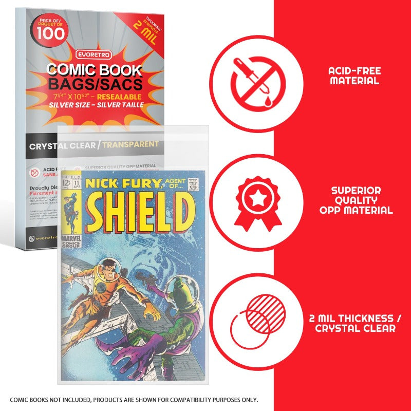 EVORETRO Resealable Comic Bags Fits With Silver Age Comics -2MIL
