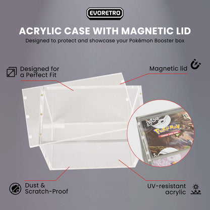 EVORETRO Boîte de protection en acrylique pour Booster Pokémon avec couvercle magnétique, lot de 1
