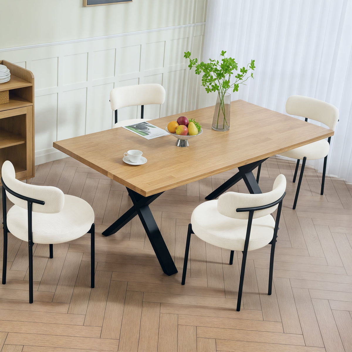 Chaises de salle à manger modernes Avery 4 pièces avec revêtement en velours côtelé - Beige