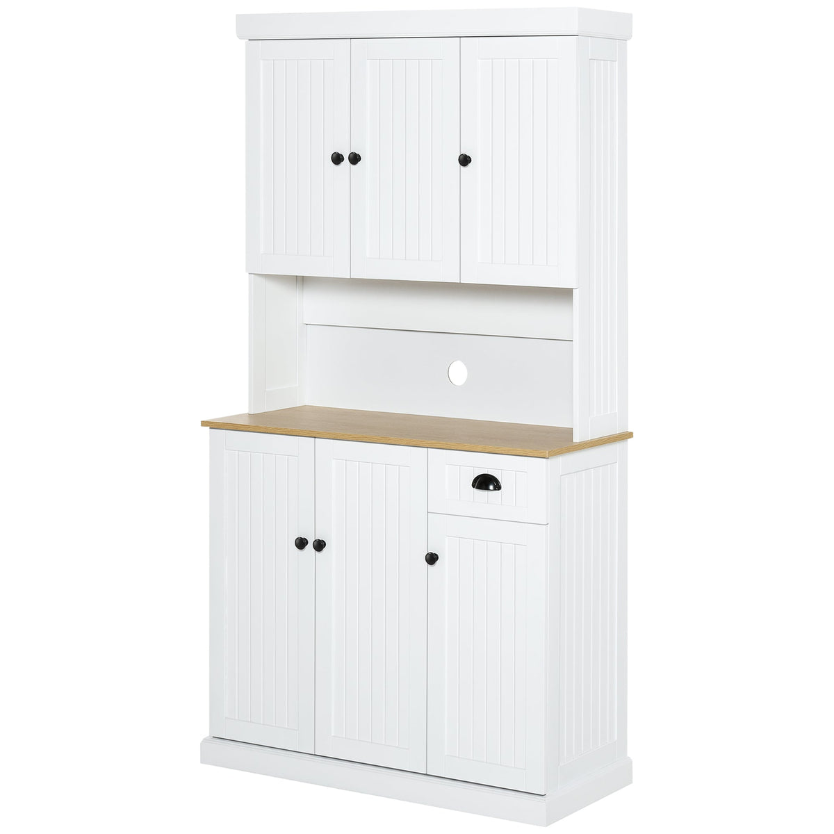 Denver 71" Kitchen Storage Cabinet with Hutch-White/Oak