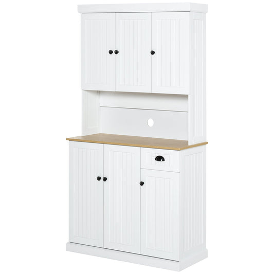Denver 71" Kitchen Storage Cabinet with Hutch-White/Oak
