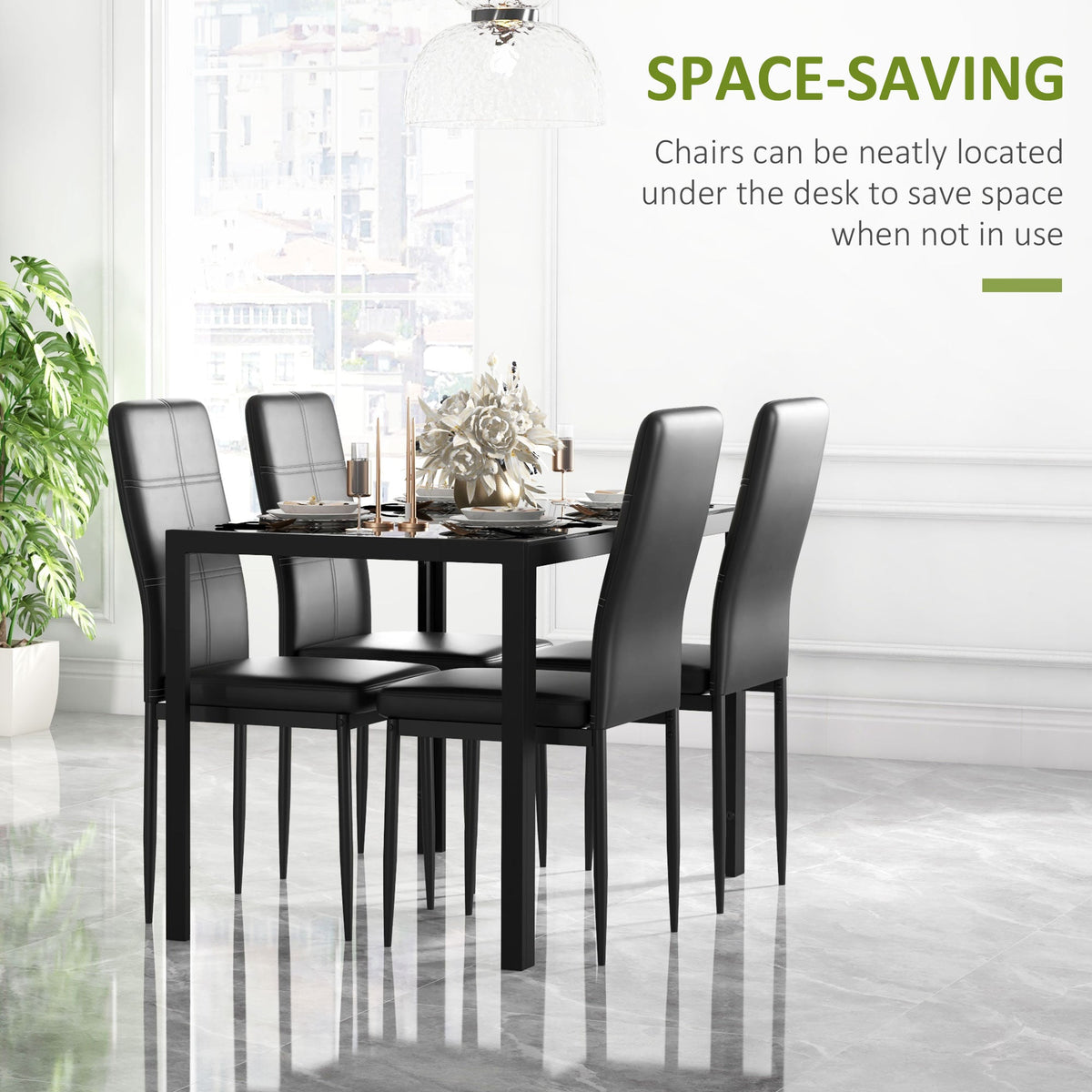 Zaya 5-Piece Rectangular Glass Dining Set for Small Spaces-Black
