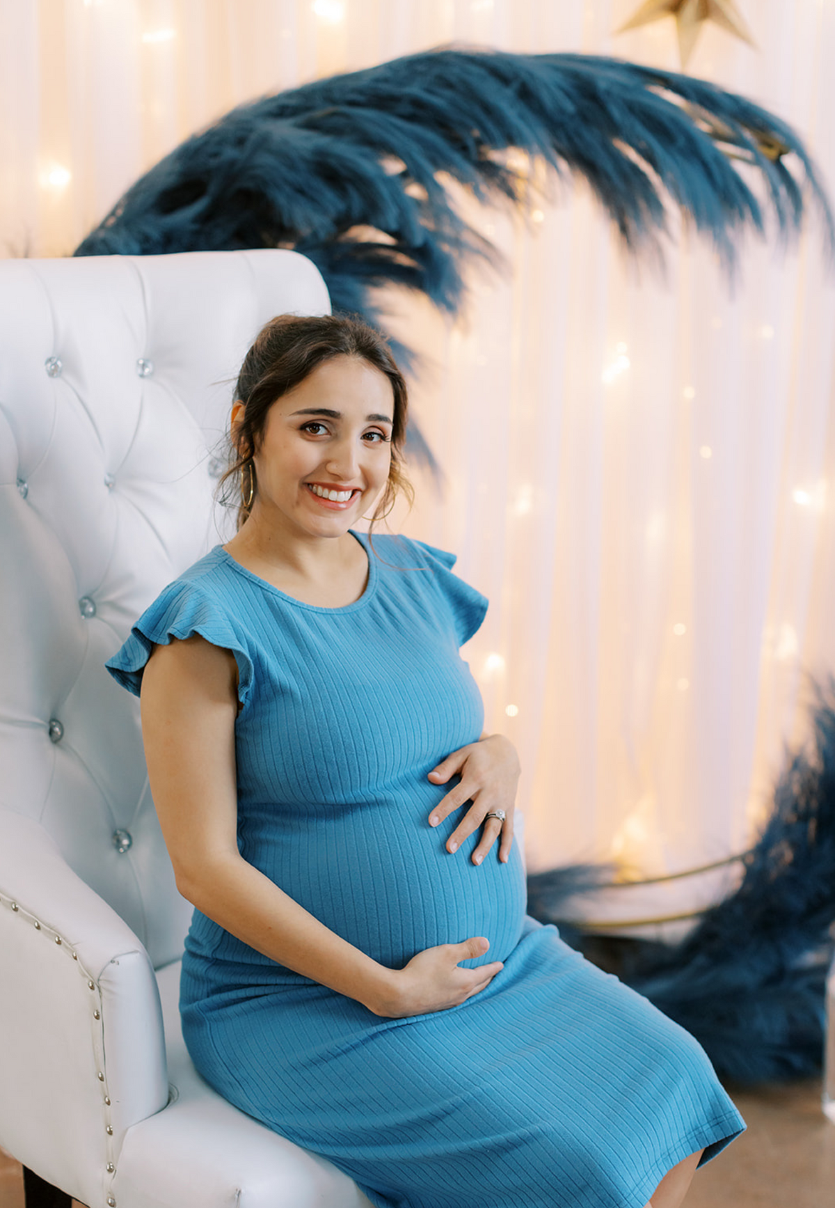 Robe de grossesse côtelée bleu layette à manches à volants
