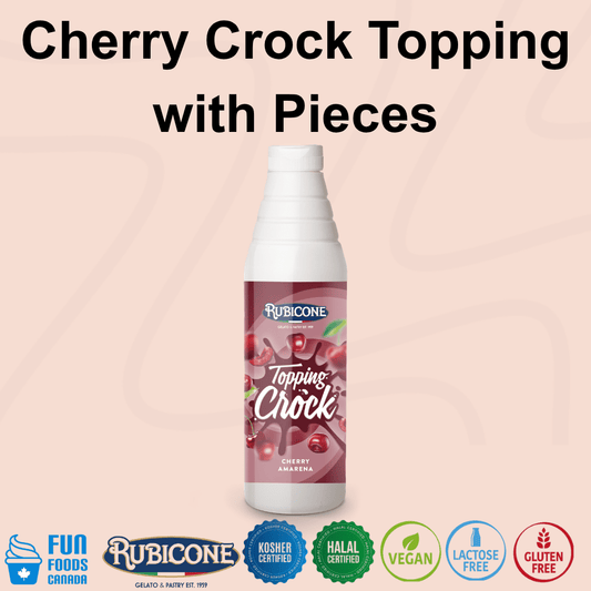Cherry Topping with Pieces - 1 KG Squeeze Bottle - Cherry Crock Topping - Rubicone Canada - Ships Free Within Canada on Orders Above CAD $199