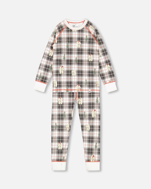 Ensemble Pyjama Deux Pièces en Coton Biologique pour Enfant, Motif Ours Polaire, Collection Noël Famille