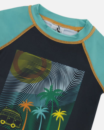 T-shirt Anti-UV Manches Courtes Imprimé Noir