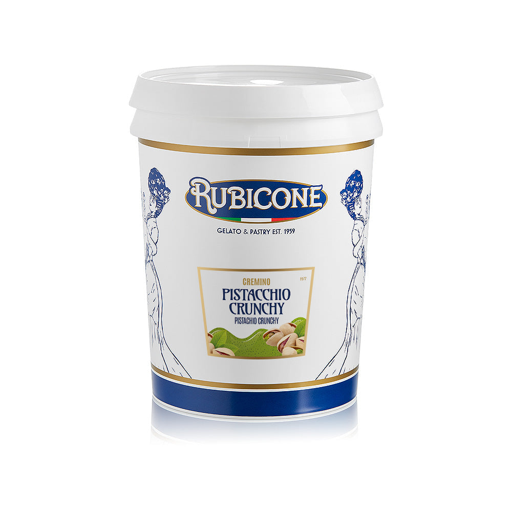 Crunchy Pistachio Spreadable Filling Cream - Cremino Pistachio Crunchy - 5 KG Bucket - Rubicone Canada - Made in Italy - Ships Free Within Canada on Orders Above CAD $199