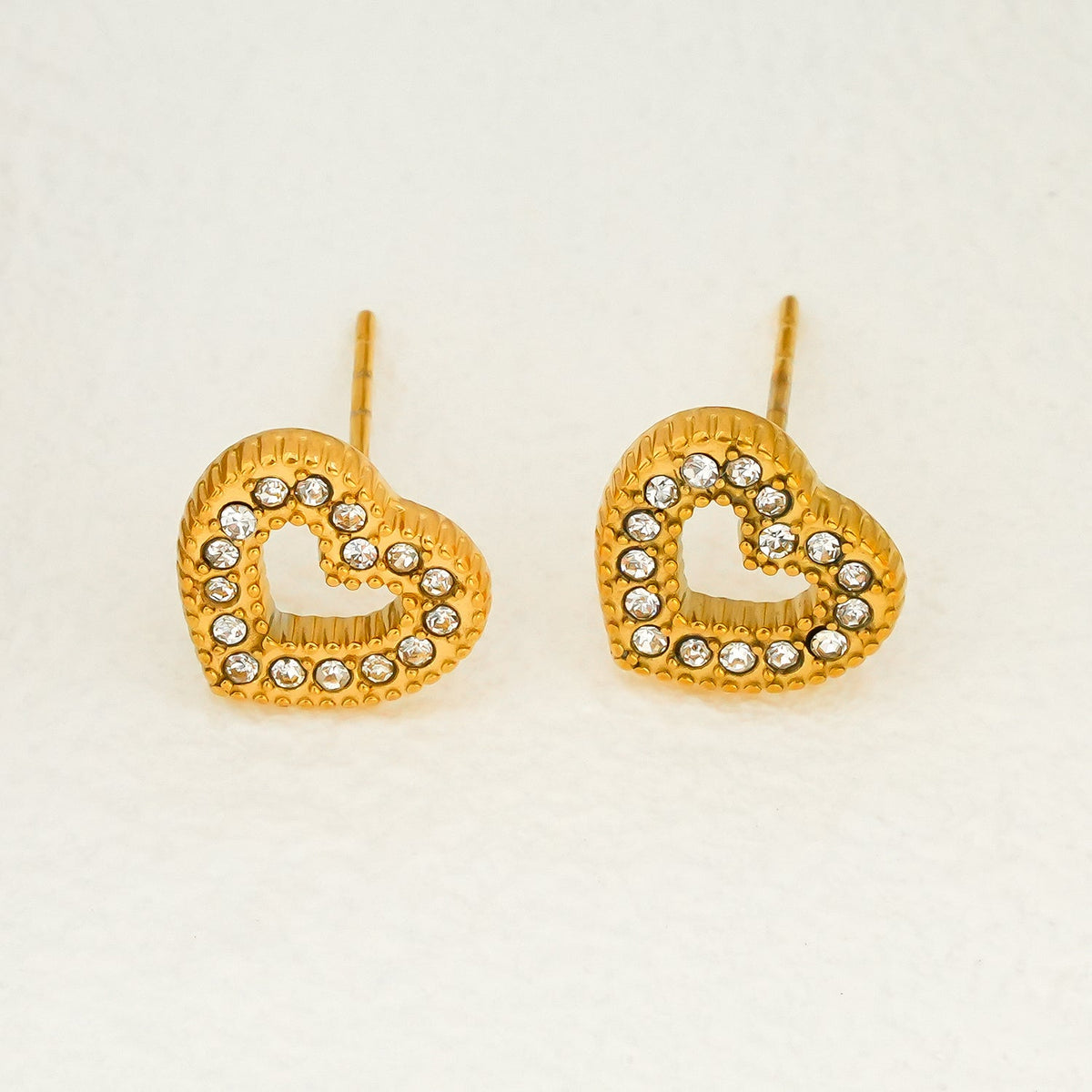 FOREVER Gold: Dazzling Heart Shaped Zirconia (CZ) Embedded Stud Earrings