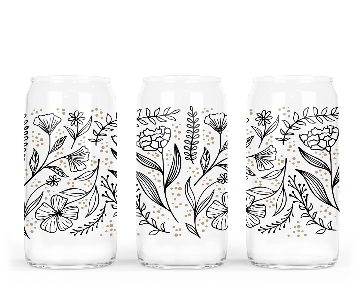 Bocal en verre à motif floral avec couvercle en bambou