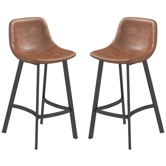 Andre Counter Height Stools with  Backrest and Steel Legs-Set of 2-Brown