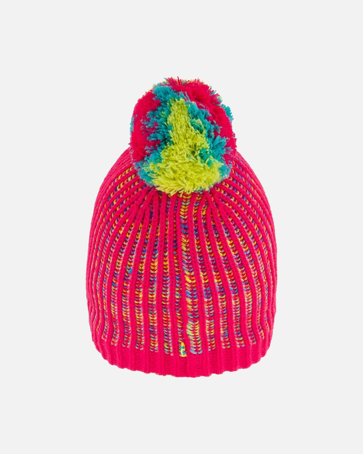 Bonnet en tricot rose et multicolore
