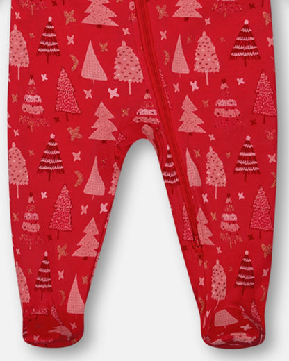 Pyjama une pièce en coton biologique, motif sapin de Noël rouge
